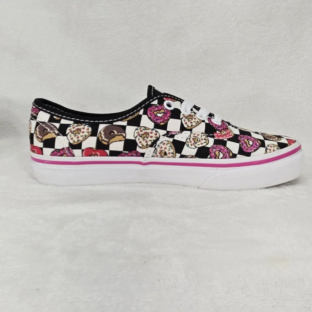 Vans Shoes Kids 3 Black White Pink Donut Heart Checkerboard Low Top Skater